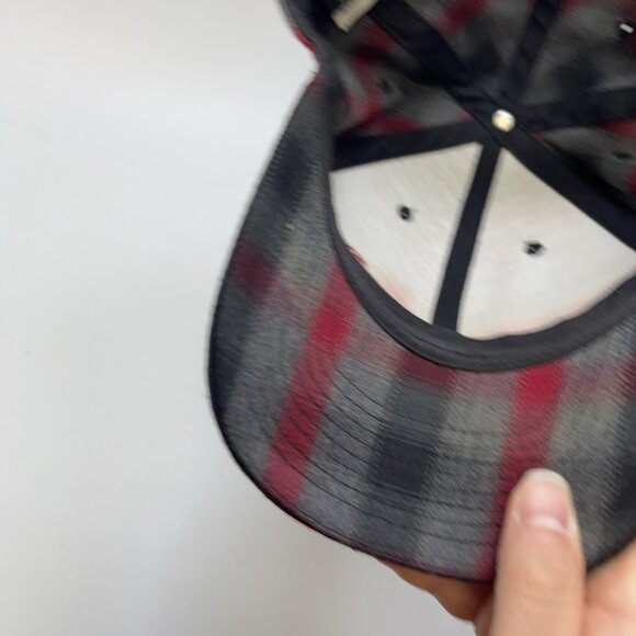 Y2K Puma Baseball Hat Cap Tartan Plaid Grey / Red Adjustable Lumberjack Casual - Picture 9 of 10